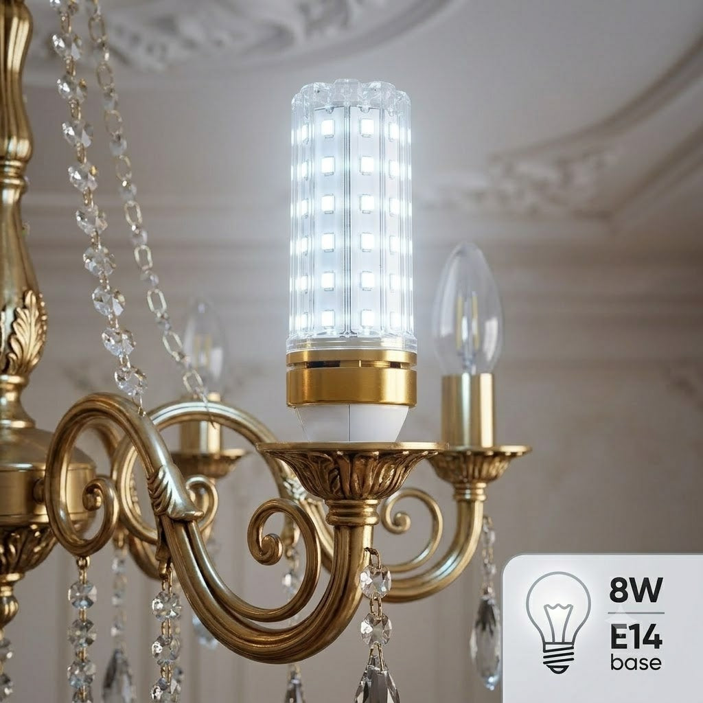 Lámpara Foco LED 8W Rosca E14 - Luz Blanca Brillante para Arañas y Candelabros